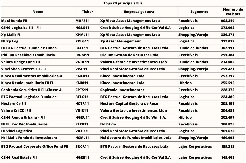 20 principais fundos imobiliários